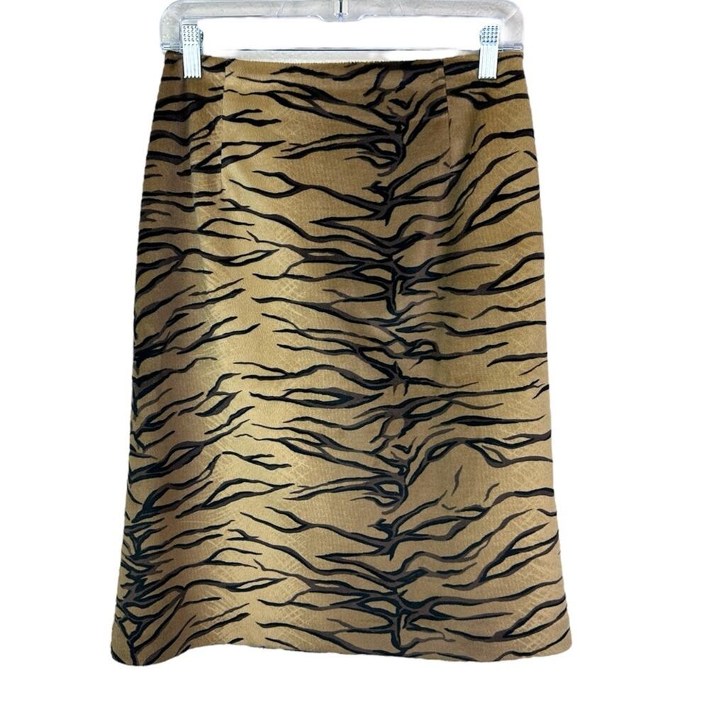 VTG Y2K Women’s Sz 8 Skirt Tiger Print Animal Print Faux Fur Knee Length Brown
